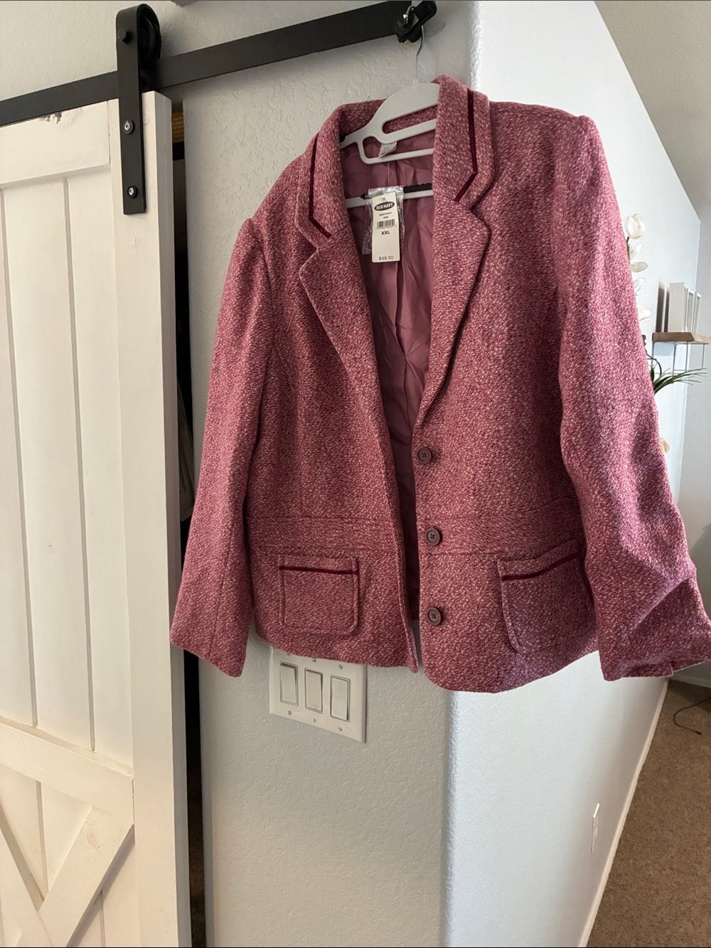 NWT!!! Old Navy Rose-Pink Tweed Notch-Lapel Blazer Jacket